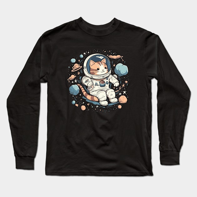 Cute Astronaut Floating In Space Long Sleeve T-Shirt by Purrestrialco